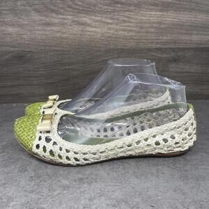 Tory Burch Carlyle Flats Womens Size 7.5 White Green Leather Slip On Shoes